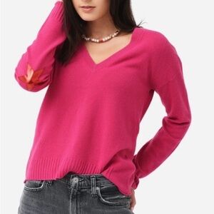 Zadig & Voltaire Vivi Patch Cashmere V-Neck Sweater Framboise Sz M $368 NWOT